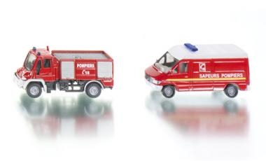 ensemble 2 vehicules Mercedes Unimog + Mercedes Sprinter Pompiers / SIKU