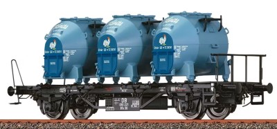 BRAWA wagon plat à essieux avec 3 conteneurs  