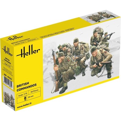 HELLER boite de 50 figurines plastiques (non peintes) Commandos britanniques 2eme guerre mondiale (peintures non incluses) Maquettes et Decors