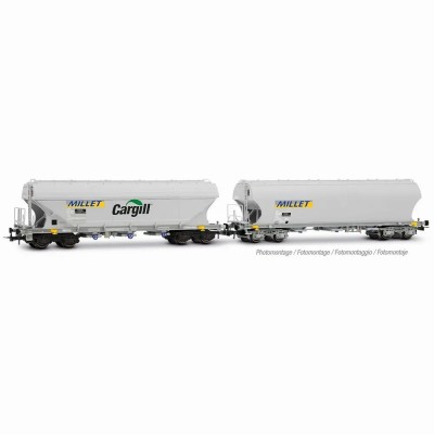 JOUEF  Set de 2 wagons céréaliers à bogies faces plates et bombées 