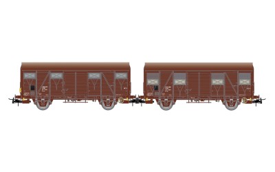 JOUEF 2-unit pack Gs wagons , brown livery  , one with rear red lights SNCF ep IV Trains