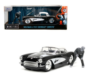 JADA 1/24 CHEVROLET CORVETTE W /WOLFMAN figure black 1957 Cars