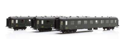 LSMODELS set de 3 voitures OCEM (ex transatlantique) vertes toits noirs SNCF ep IIIb 