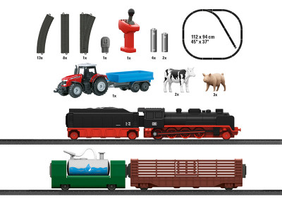 MÄRKLIN My World coffret de train locomotive à vapeur et environnement de la ferme : comprends un grand circuit de rails , la locomotive et les wagons avec leur chargement , manette de commande et accessoires Gamme junior