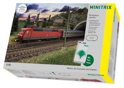 MINITRIX coffret de départ analogique Intercity DB AG (comprends locomotive et 2 voitures voyageurs , ovale de rails et transformateur -régulateur) Trains