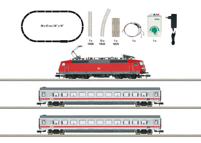 MINITRIX coffret de départ analogique Intercity DB AG (comprends locomotive et 2 voitures voyageurs , ovale de rails et transformateur -régulateur) Trains