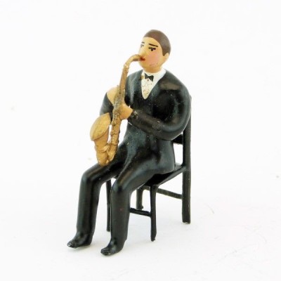 CBG figurine en plomb musicien de l'orchestre assis jouant du saxophone tenor Civil