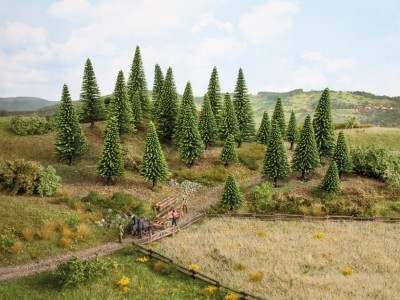 NOCH set de 10 sapins rouges  hauteur 3,5/9cm N scale