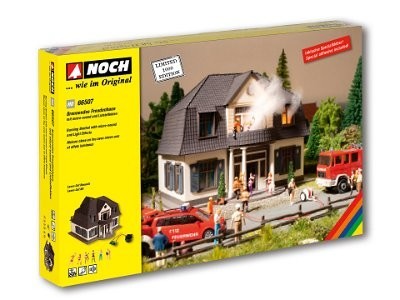 NOCH kit laser cut de Maison close en feu avec effets lumineux et fumigène + micro son HO scale