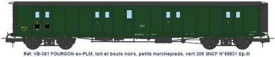 REE Fourgon à bogies ex PLM vert 306  SNCF ep III Trains