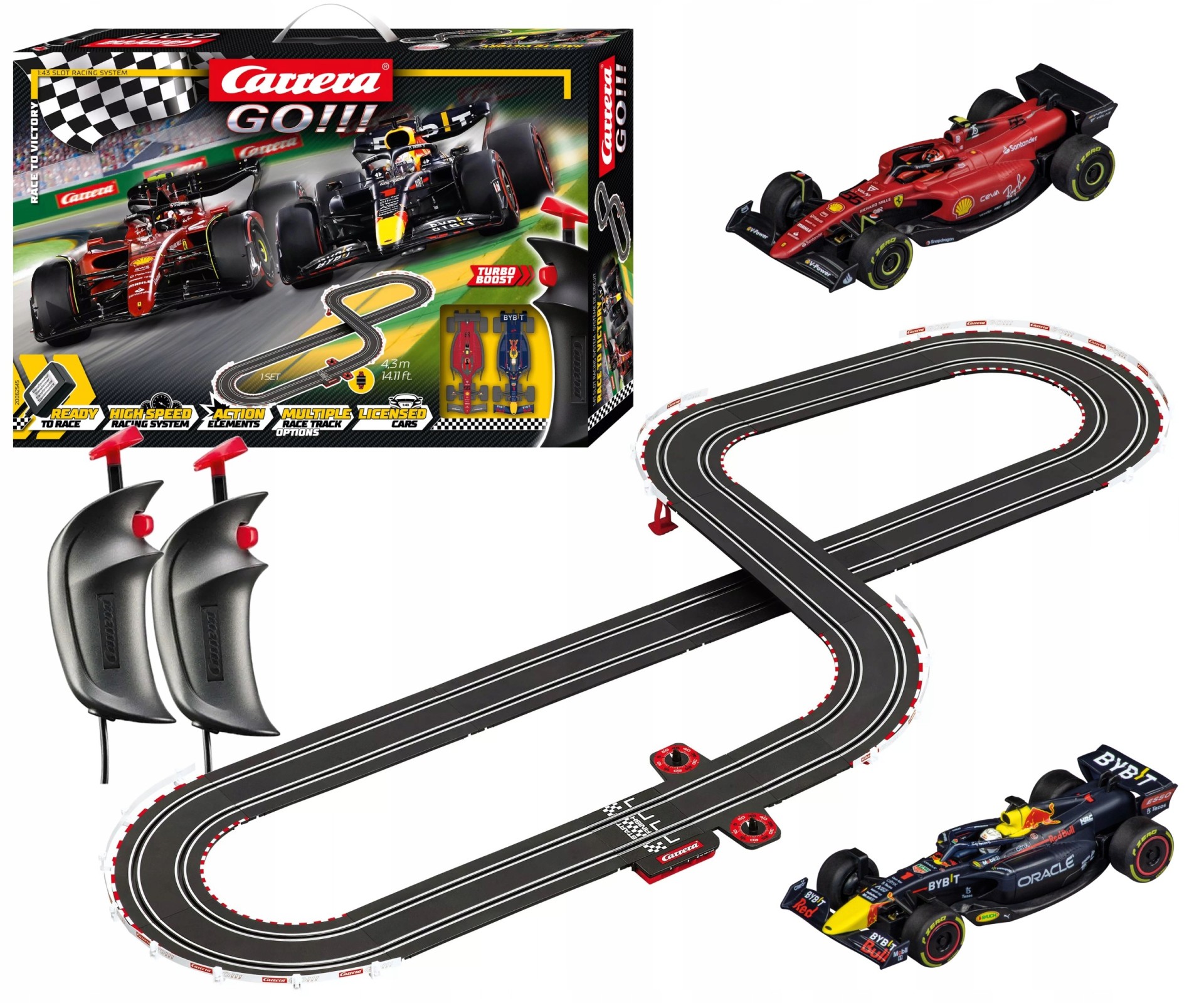 CARRERA GO circuit de course F1 La course vers la victoire4,30 m de pistes  (183x80cm) avec 2 voitures et systéme de pilotage - Planet Passions