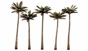 WOODLAND SCENICS set of 5 palm trees (4 inch 3/4 - 5  inch1/4 hight) Kits and landscapes